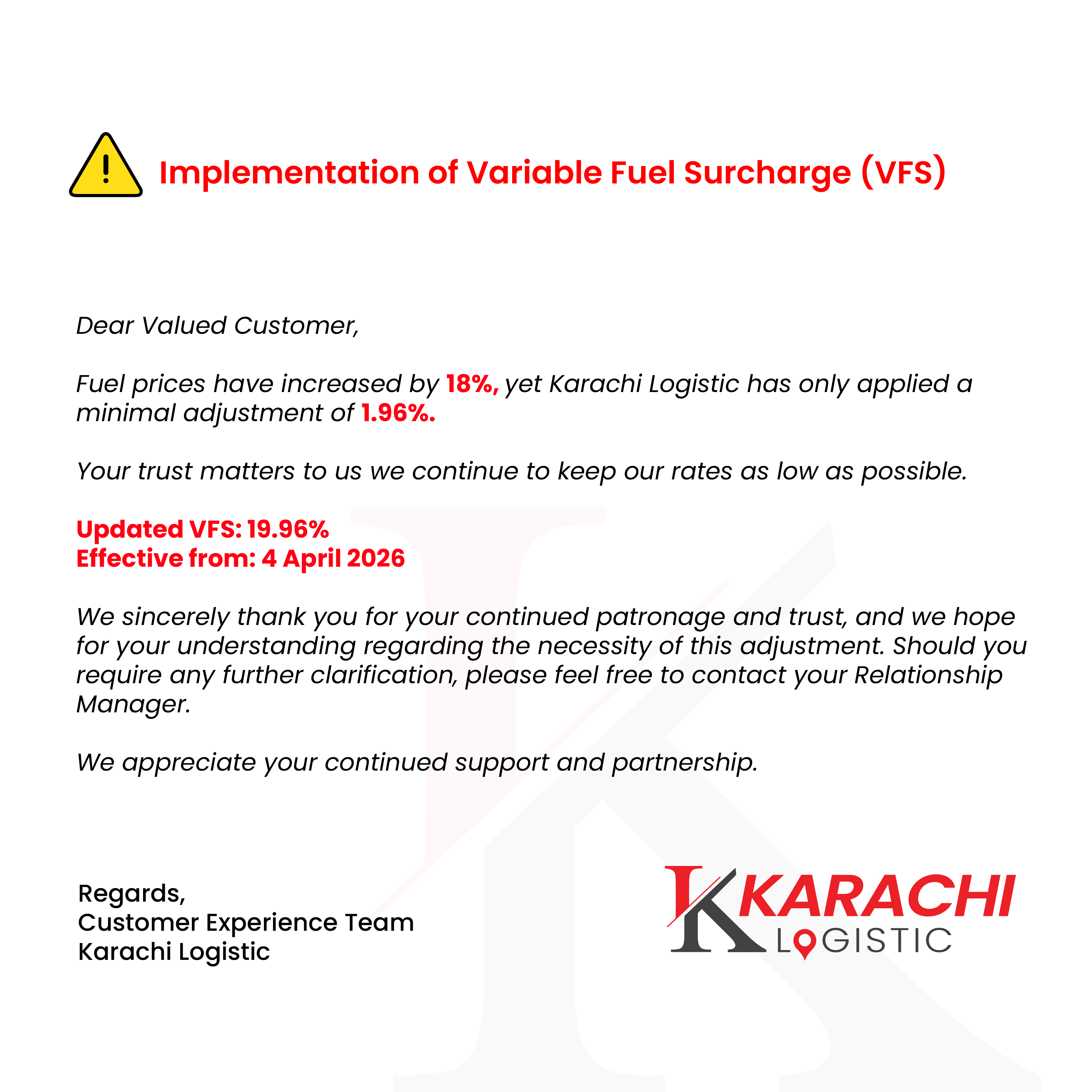 Karachi Logistic Special Offer